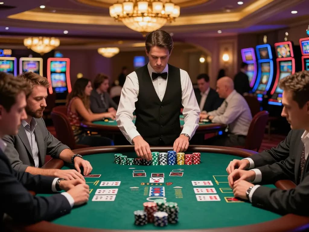 Engaging players at a high-stakes blackjack table in hk casino with lavish decor.