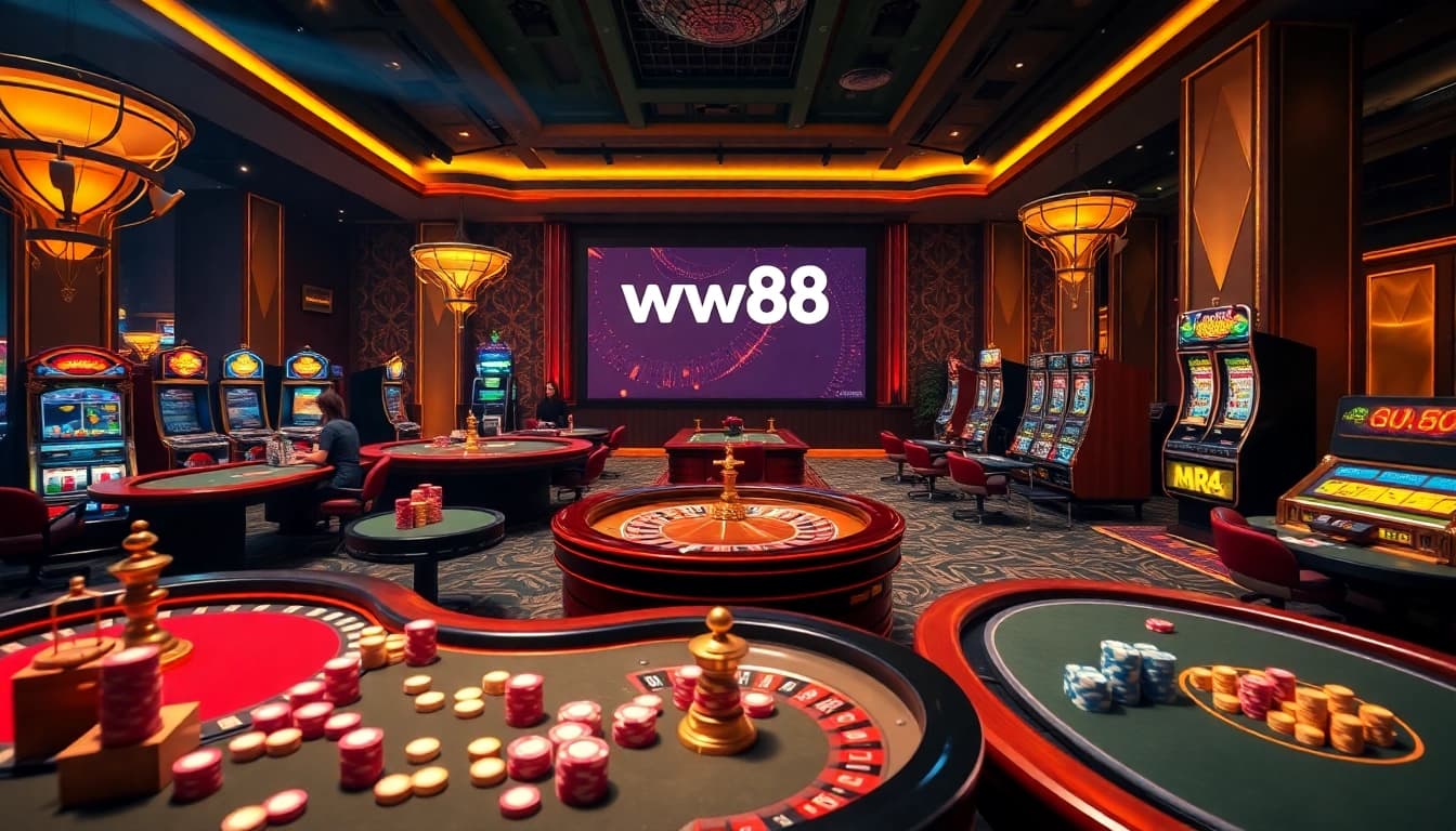 Players enjoying a thrilling game experience at the ww88 casino, surrounded by vibrant gaming elements.