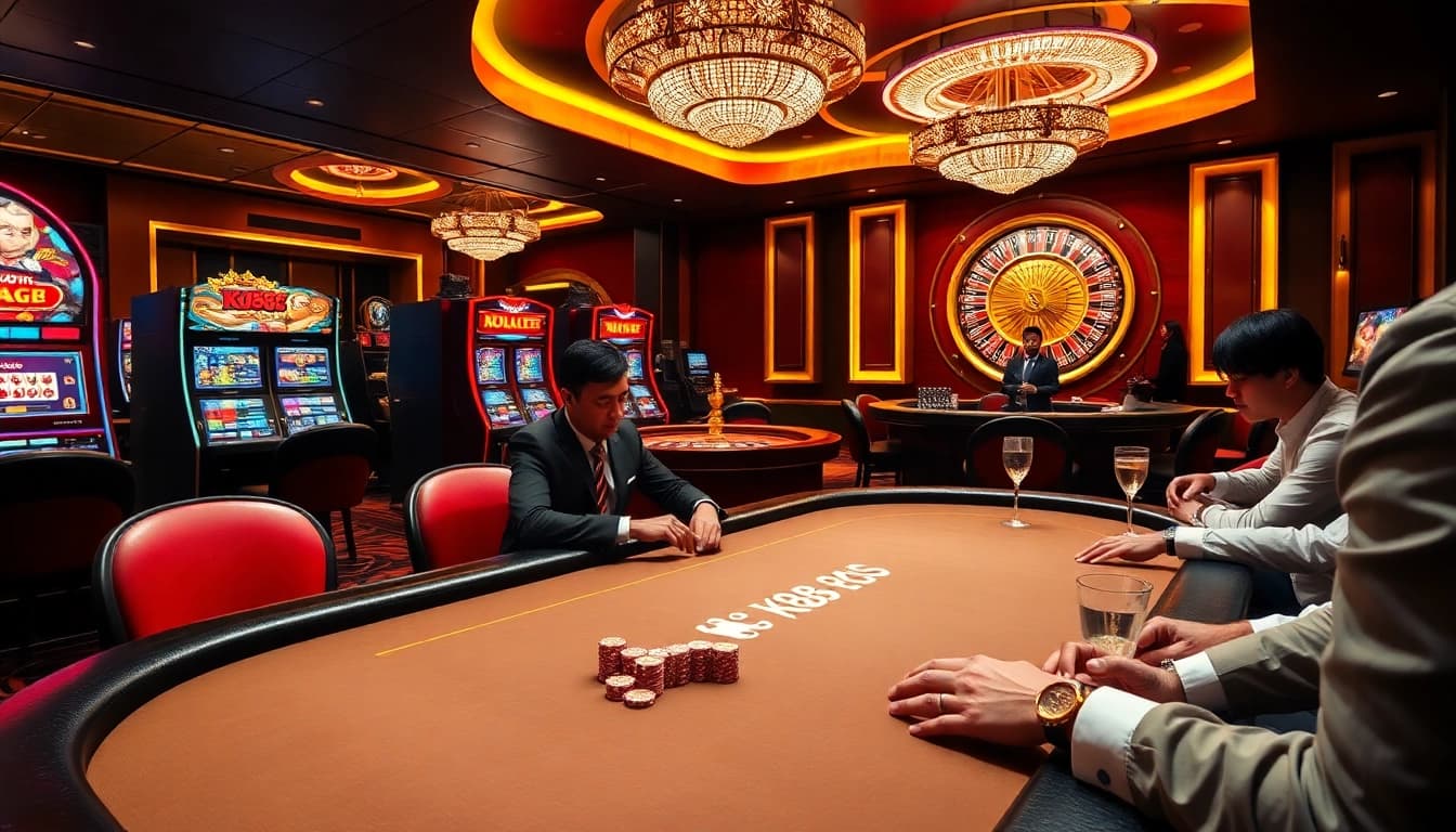 Players enjoying a thrilling poker game at Ku88 casino, showcasing the excitement of gambling.