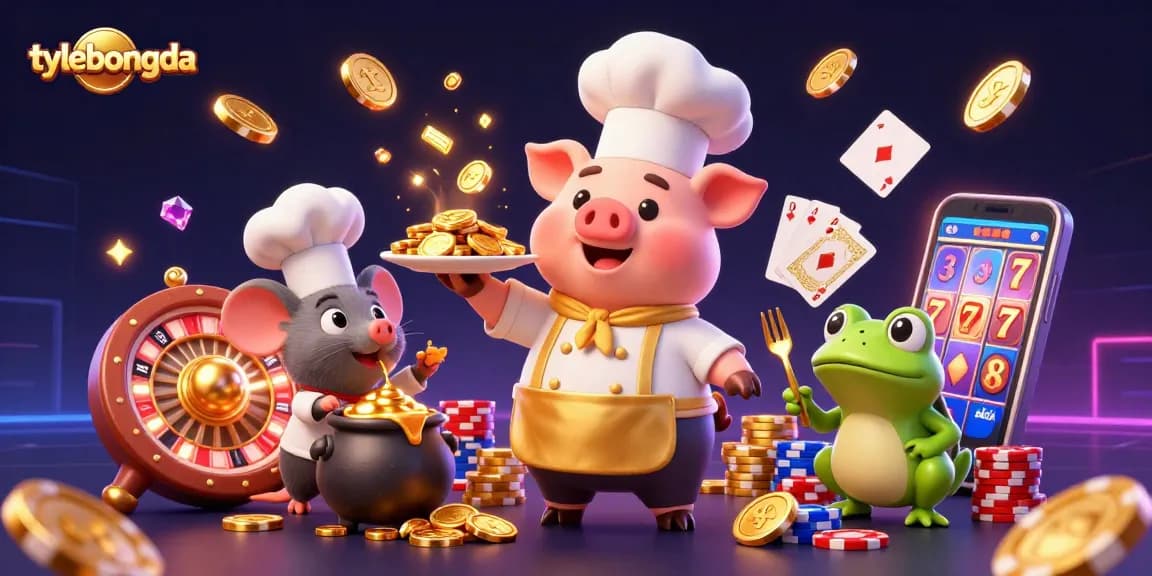 Tylebongda showcases a whimsical 3D scene with a chef pig serving gold coins, enhancing the sports betting experience.