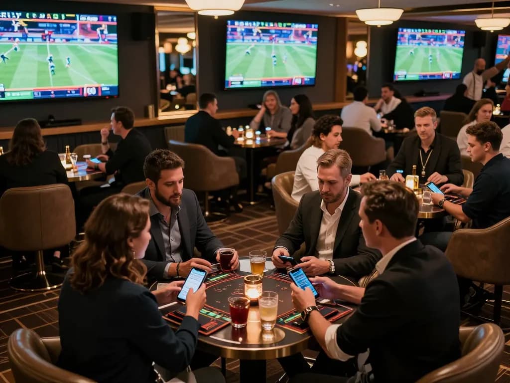 Exciting betting moments at CM88 sports lounge with fans cheering and screens showing live matches