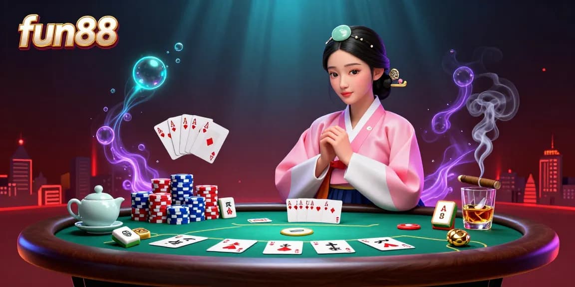 Experience exciting gameplay at fun88 with an elegant woman in a vibrant casino scene, showcasing poker elements.