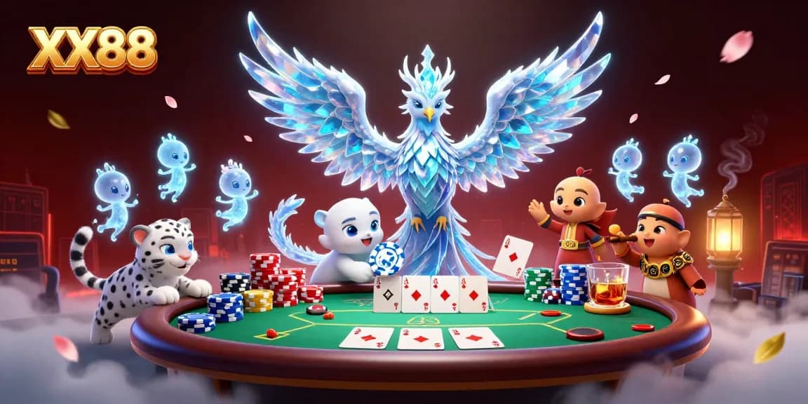 Experience the thrilling world of XX88 while winning big at poker with an ice phoenix and snow leopard.