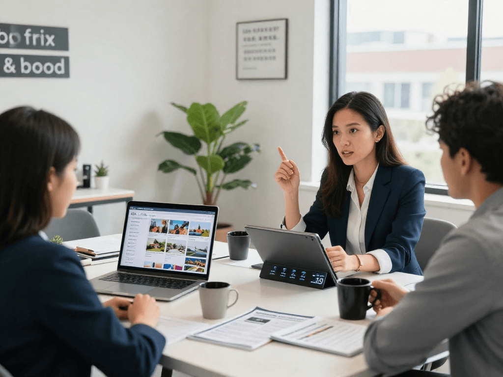 IDXSTAR property listings showcased on a laptop in a modern real estate office