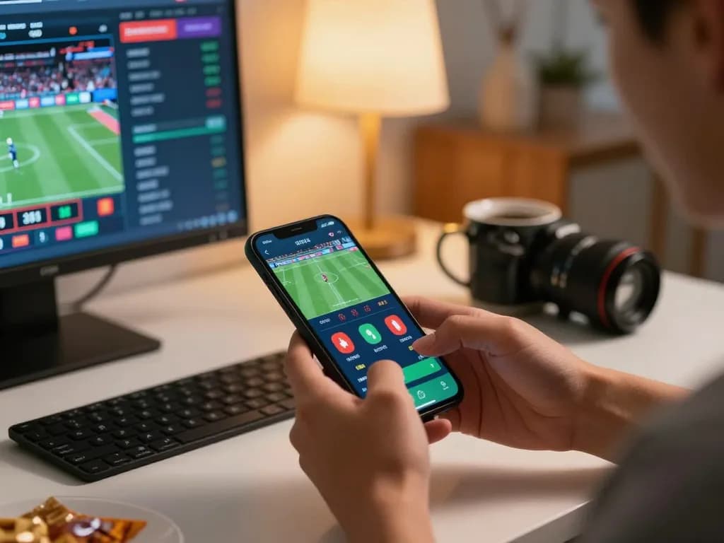 Five88 uy tín highlighted as user engages in exciting sports betting on smartphone, showcasing live odds and stats