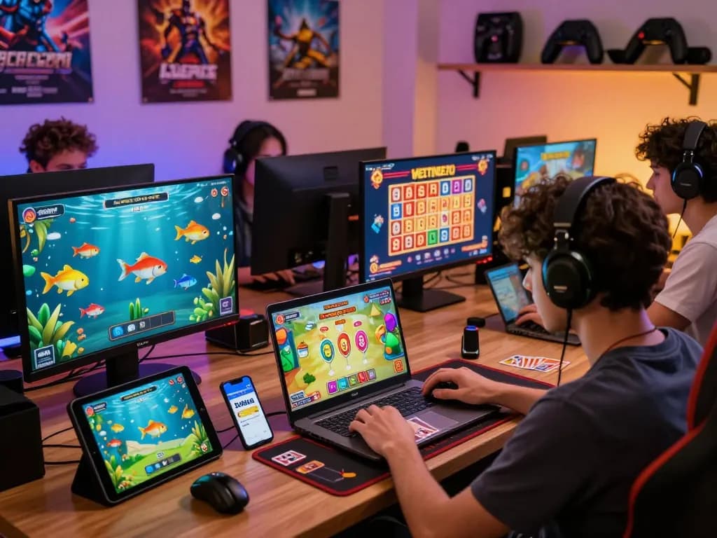 Engaging players at DA88.com enjoying online gaming with vibrant interfaces.
