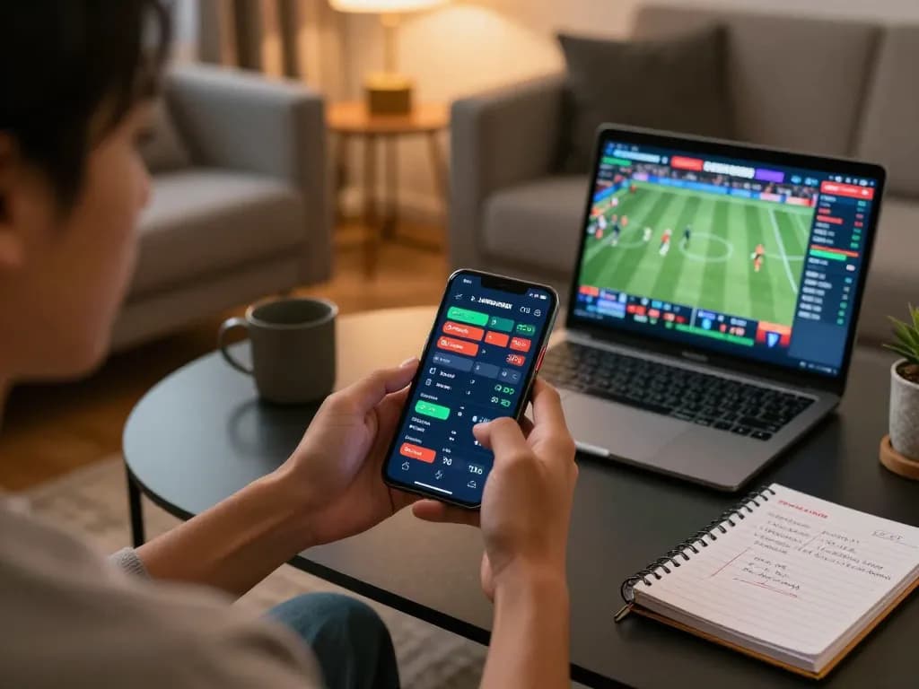 Engaging NOWGOAL live sports betting experience with a person using a smartphone for real-time bets