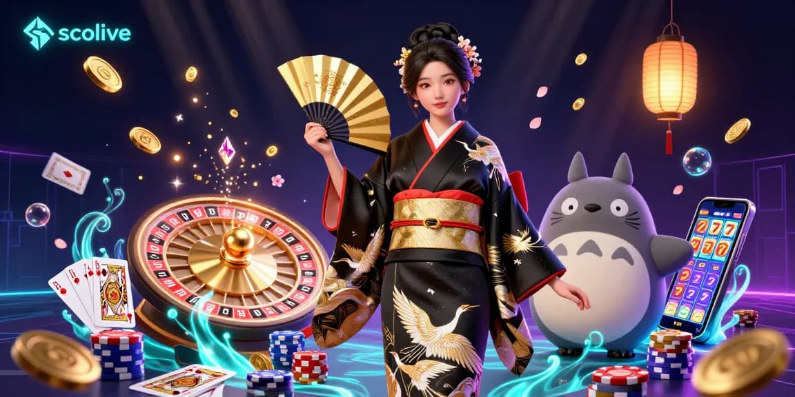 Socolive streams amazing live football matches with dynamic gaming elements, showcasing an elegant Asian woman and a wise tanuki.