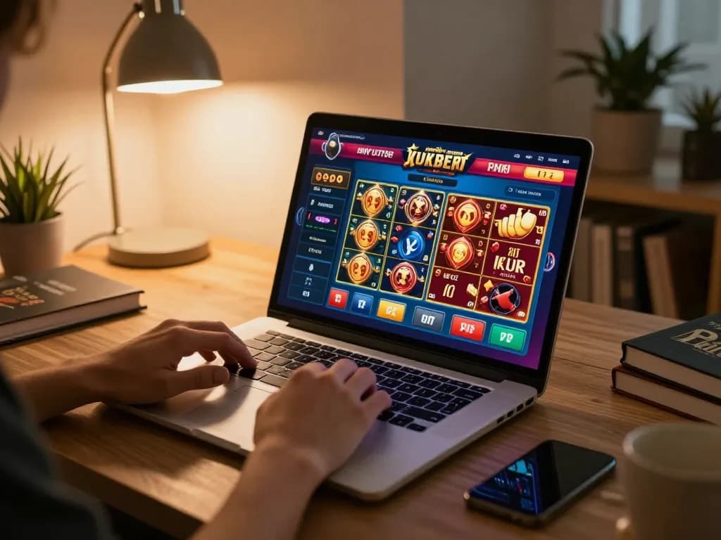 Engaging online casino gameplay on laptop, showcasing exciting o8 games in a cozy setting.