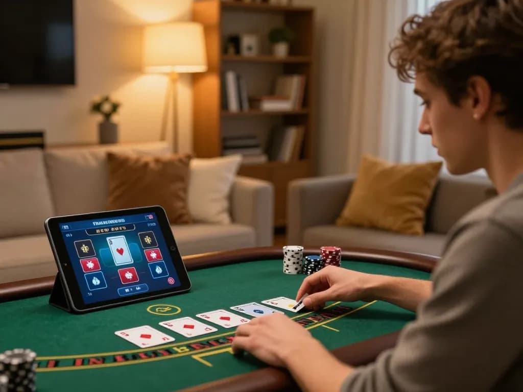 Experience online blackjack excitement with 68gamebaivn in a cozy gaming setup.