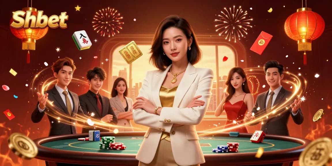 Shbet offers a vibrant casino experience with elegant characters and dynamic gaming elements in this lively illustration.