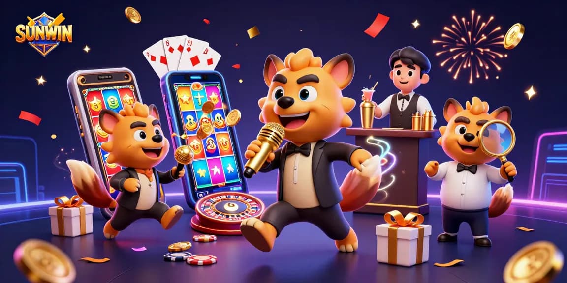 SUNWIN hyena comedy casino club illustration with vibrant game elements and dynamic interactions.