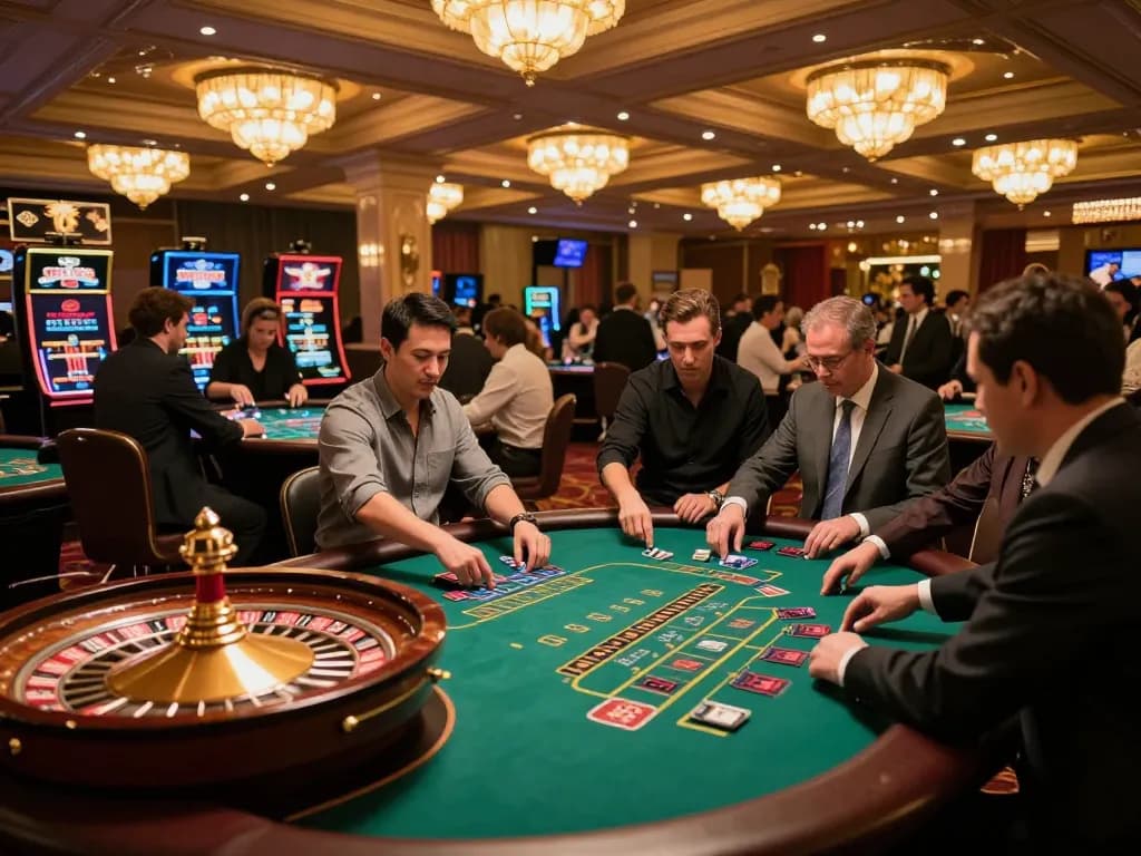 Players enjoying table games at 888NEW casino, showcasing excitement and vibrant atmosphere