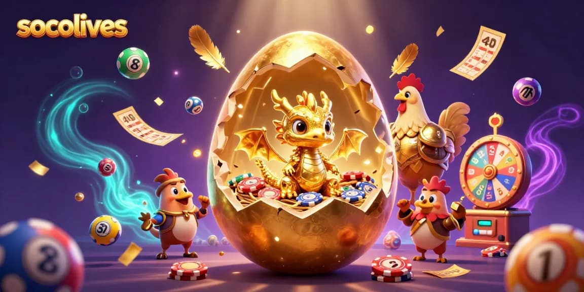Socolives showcases an enchanting 3D scene featuring golden dragon and poker chips, symbolizing exciting gambling