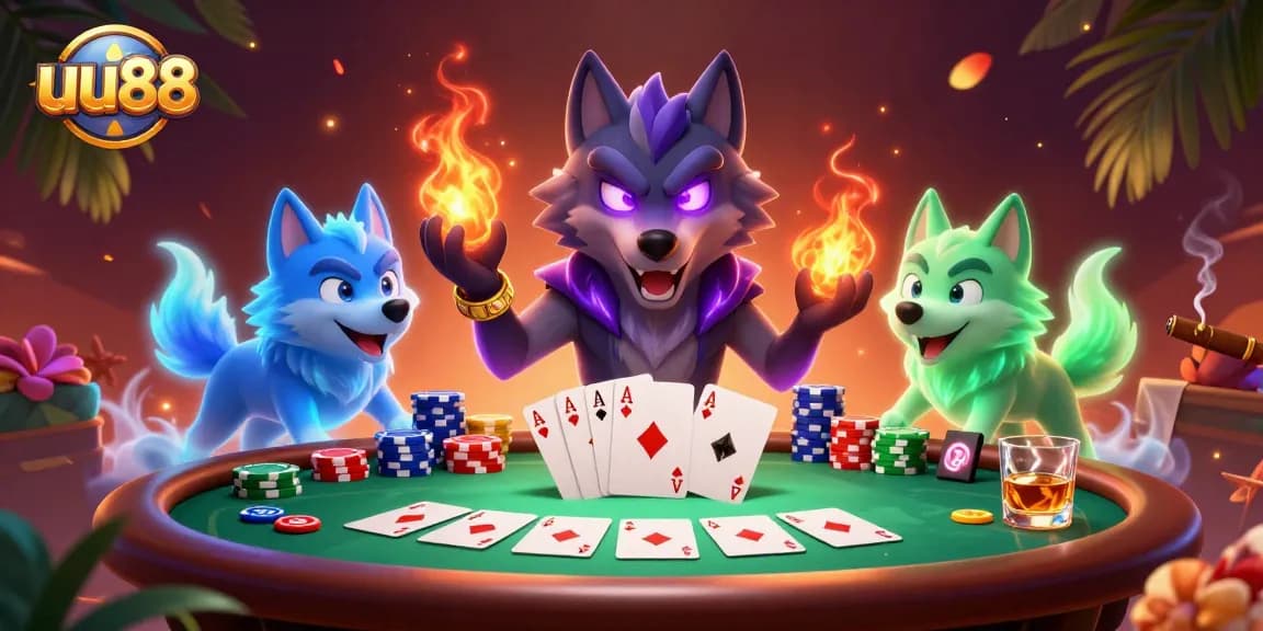 Experience thrilling poker action at uu88 with ghostly wolves and vibrant game elements.