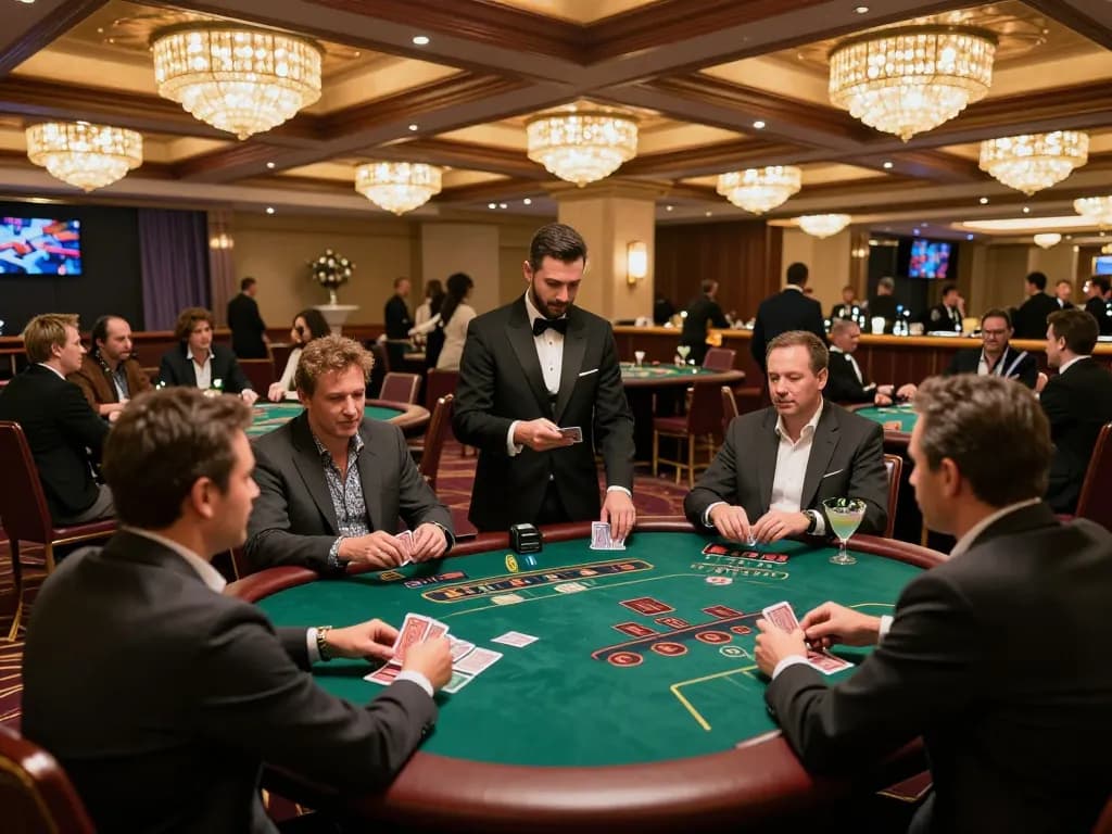 Players enjoying strategic gameplay at a blackjack table in 789club casino, showcasing excitement and luxury