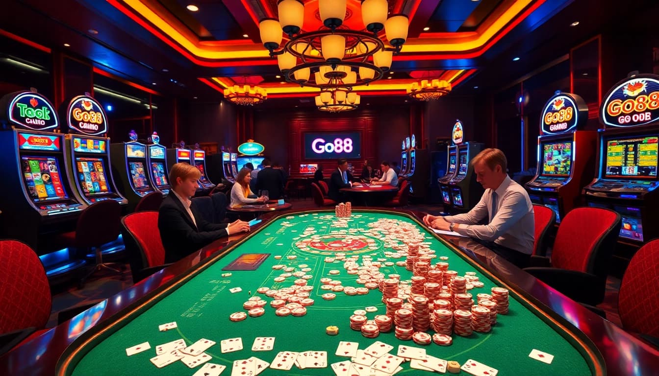 Experience the thrill of gambling at Go88 with vibrant casino tables and exciting gaming action.