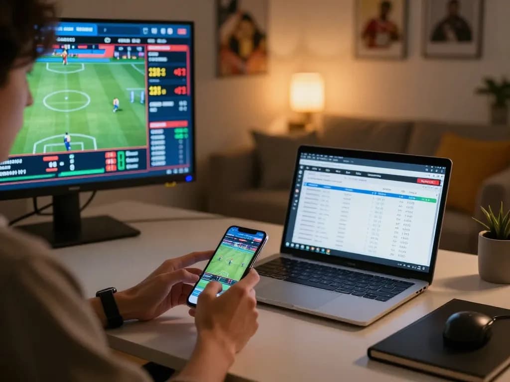 Engaging online sports betting scene featuring live games and smartphones focusing on 88คลับ action.