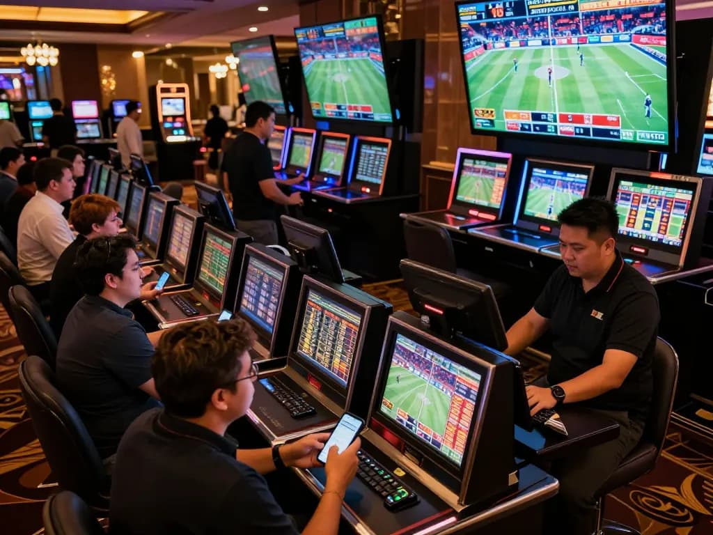 Betting on LV88 during an exciting sports event, showcasing vibrant atmosphere and enthusiastic bettors.