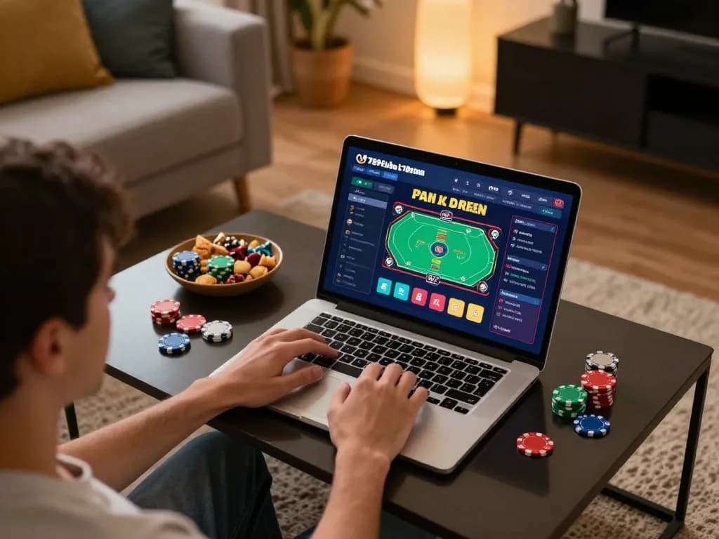 Engaging gameplay on 789club with user focusing on online poker at home, showcasing a vibrant and interactive gaming experience.
