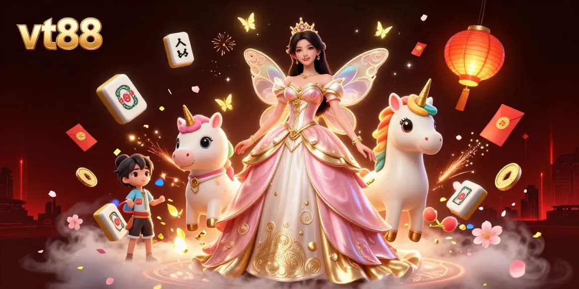 Experience magical winnings at vt88 with a glamorous Asian princess and lucky symbols.