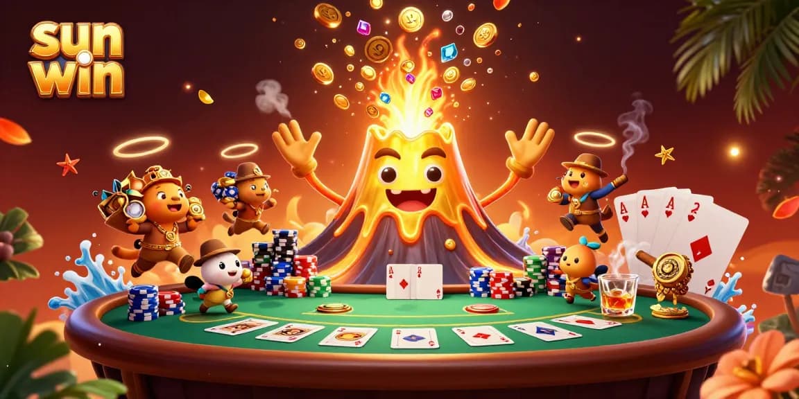 Experience exciting wins with a triumphant sun win volcano showering treasures during a thrilling casino scene.