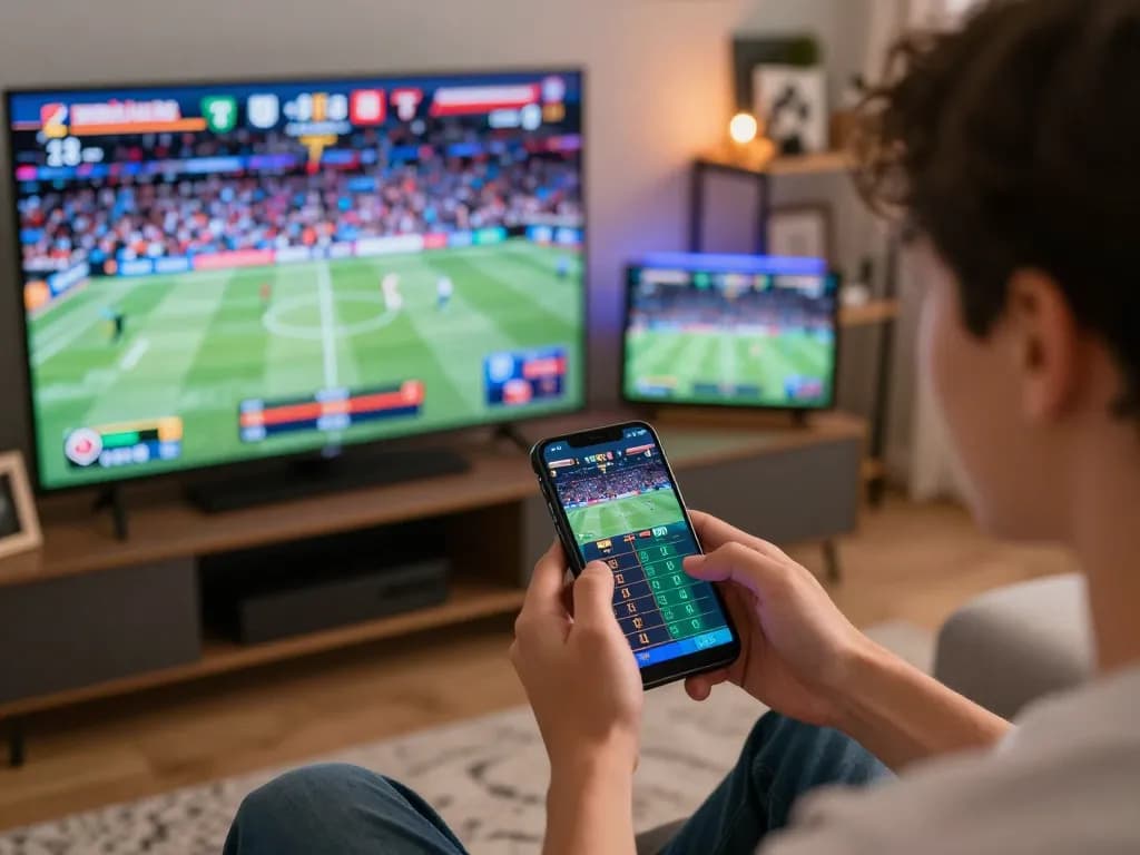 Experience Daga's thrilling live sports betting action on a mobile device in a modern living room.