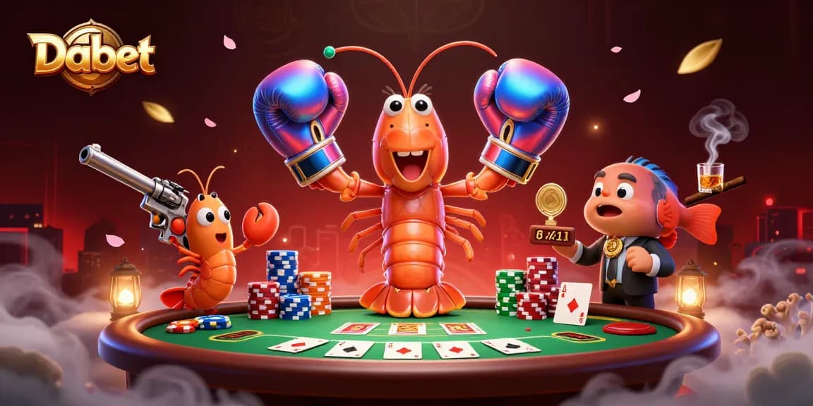 Dabet showcases intense gameplay in a dynamic poker scene with vibrant characters and casino elements.