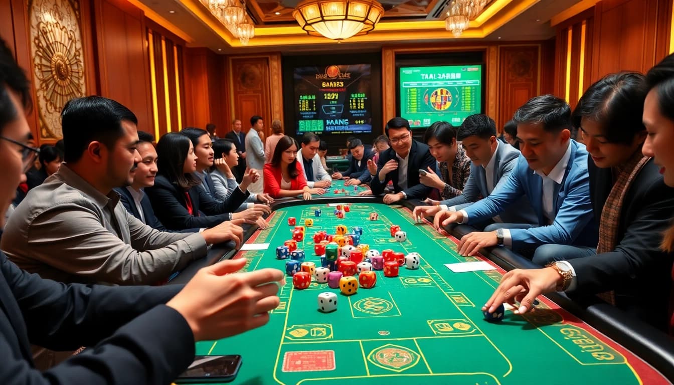 Interactive Tài xỉu MD5 gaming table showcasing vibrant dice excitement and strategic betting.