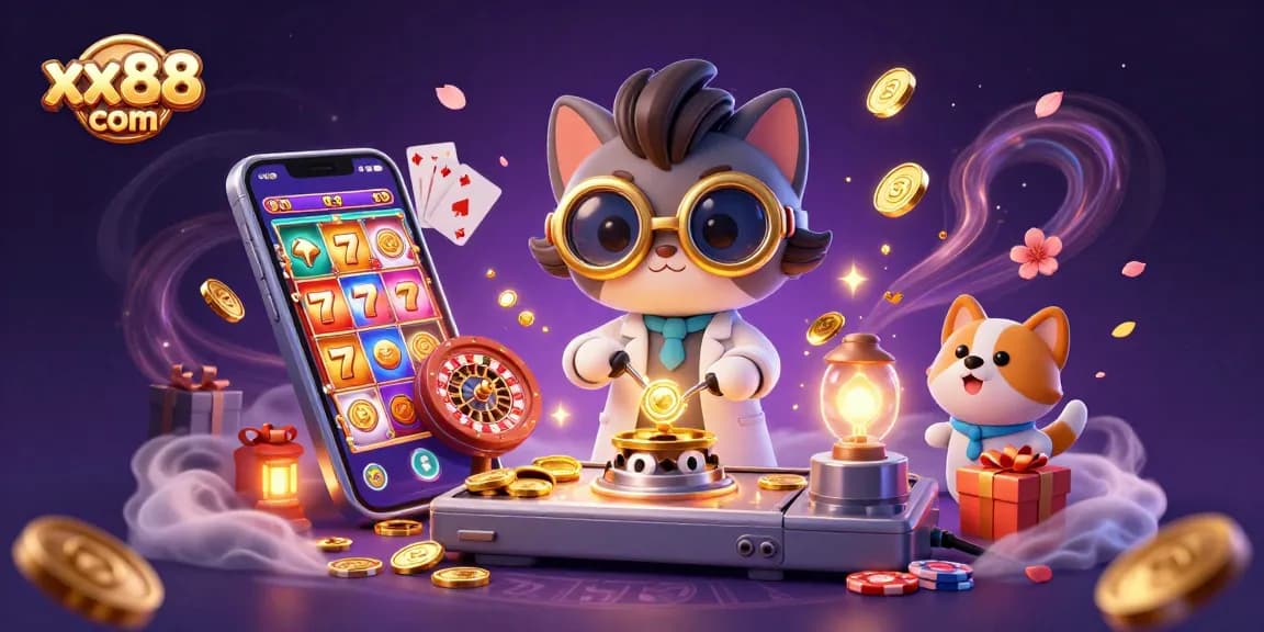 Engage with thrilling gameplay at xx88 com, featuring dynamic casino elements like slot games and poker chips.