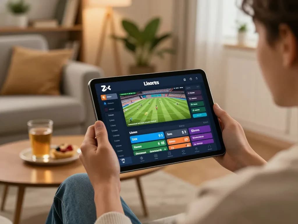 Engaging online sports betting moment at home with 789win odds displayed on tablet.