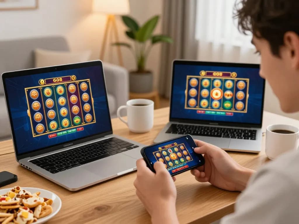 Player enjoying the Go8 casino app on a smartphone, showcasing thrilling online gambling experience.