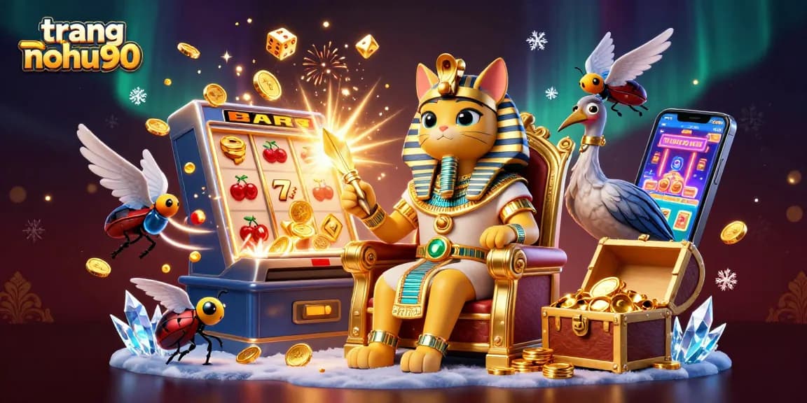 Spin the reels at trang nohu90 with dazzling jackpots and slot symbols around magical pharaoh characters