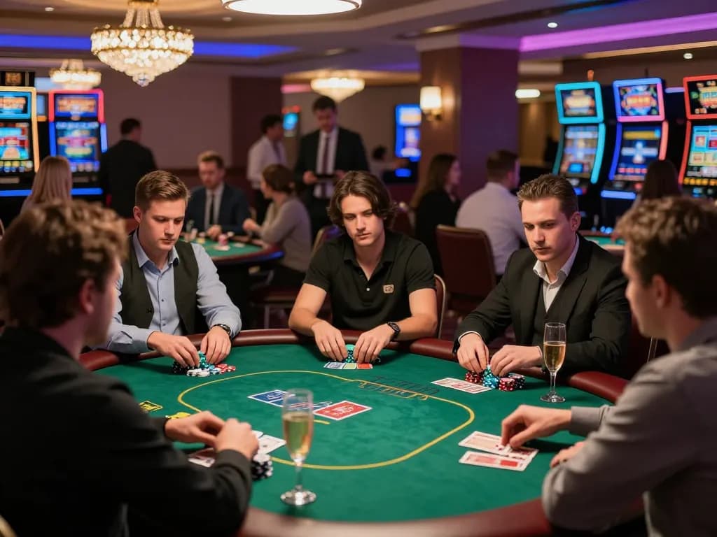 Players engaged in a thrilling poker game at 33win casino, showcasing strategy and excitement