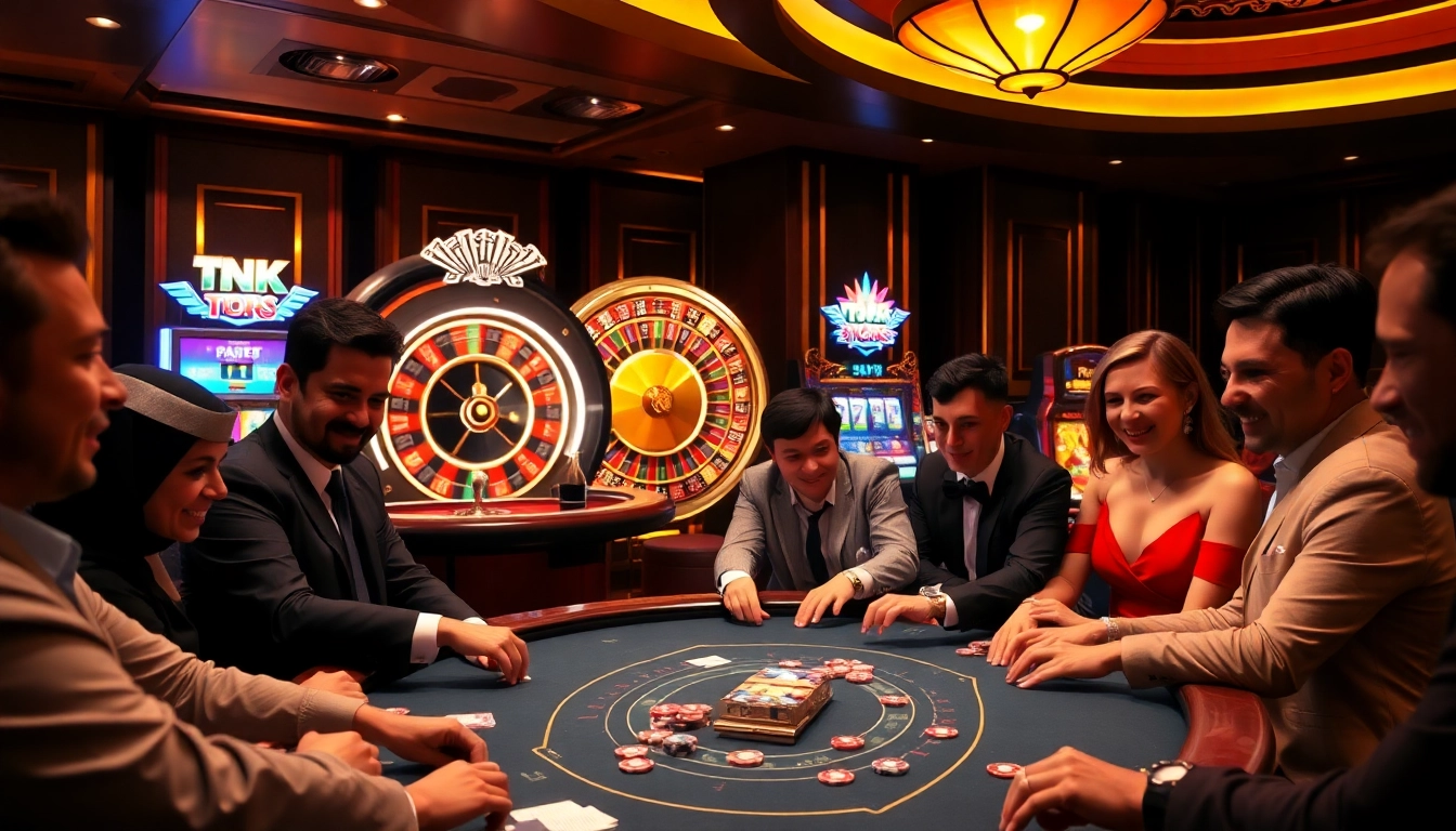 Engaged players at a luxurious nk 88 poker table showcasing thrill and excitement in gambling.