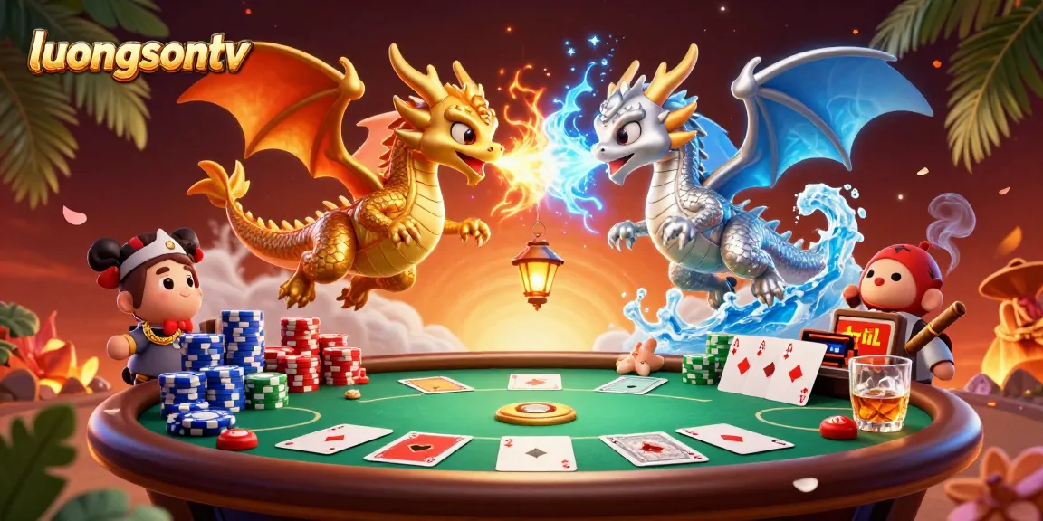 Experience intense action with luongsontv's vivid dragons battling amidst poker chips and cards.