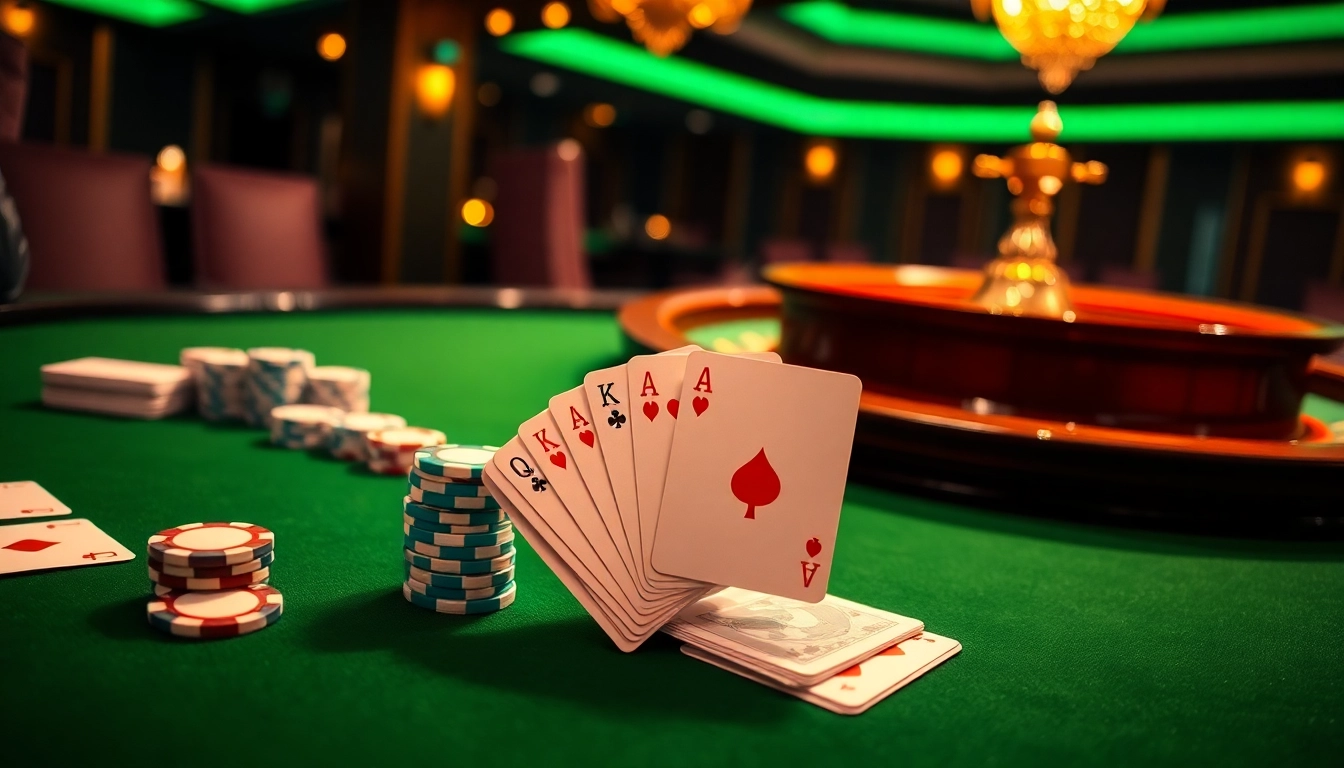 BDTK66 poker chips glittering on a luxurious casino table with a winning hand.