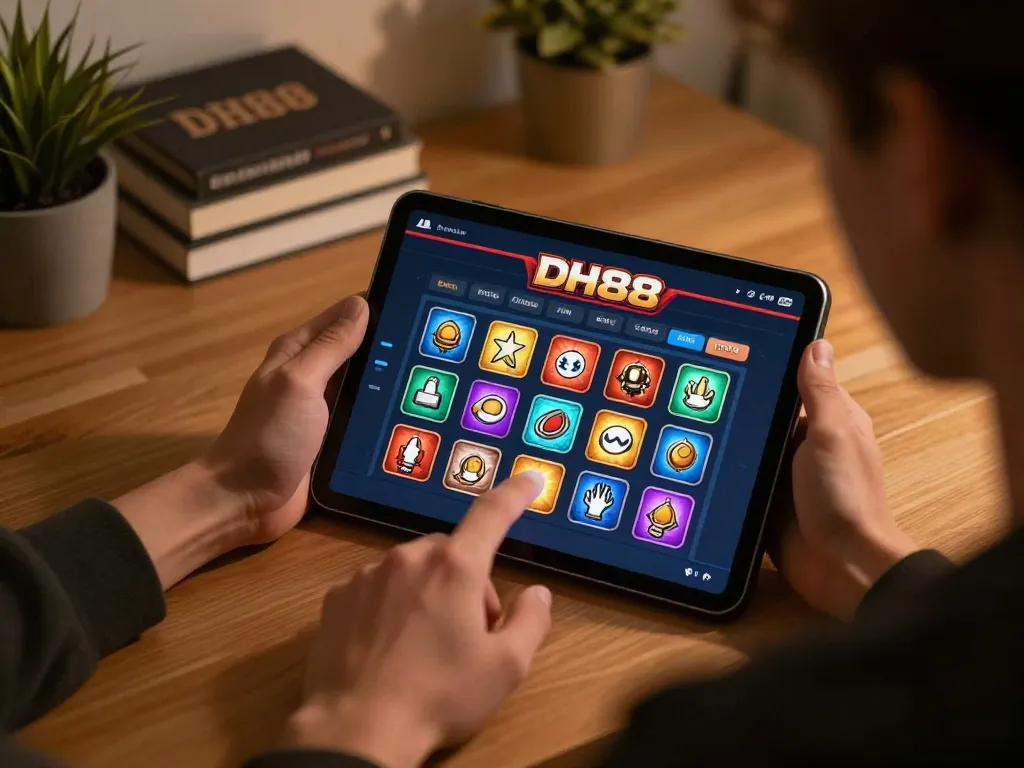 Engaged user logging in to the DH88 online casino for strategic gameplay on a tablet