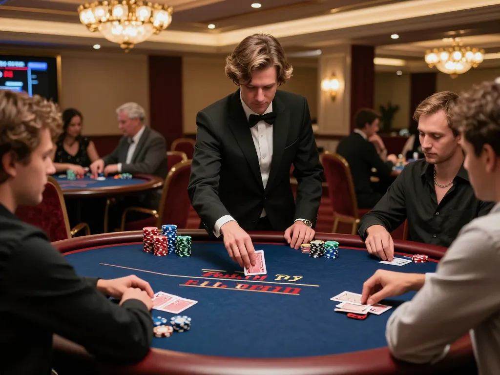 Experience top game bài đổi thưởng at a luxury poker table with engaged players in an elegant casino.