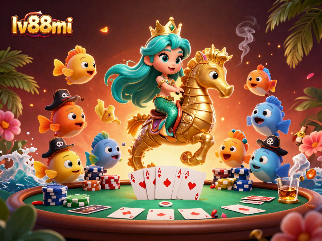 Experience thrilling gameplay with lv88mi in vibrant 3D casino illustration featuring poker elements.
