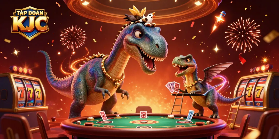 TẬP ĐOÀN KJC brings a vibrant casino experience alive with giant characters, slot games, and festive visuals.