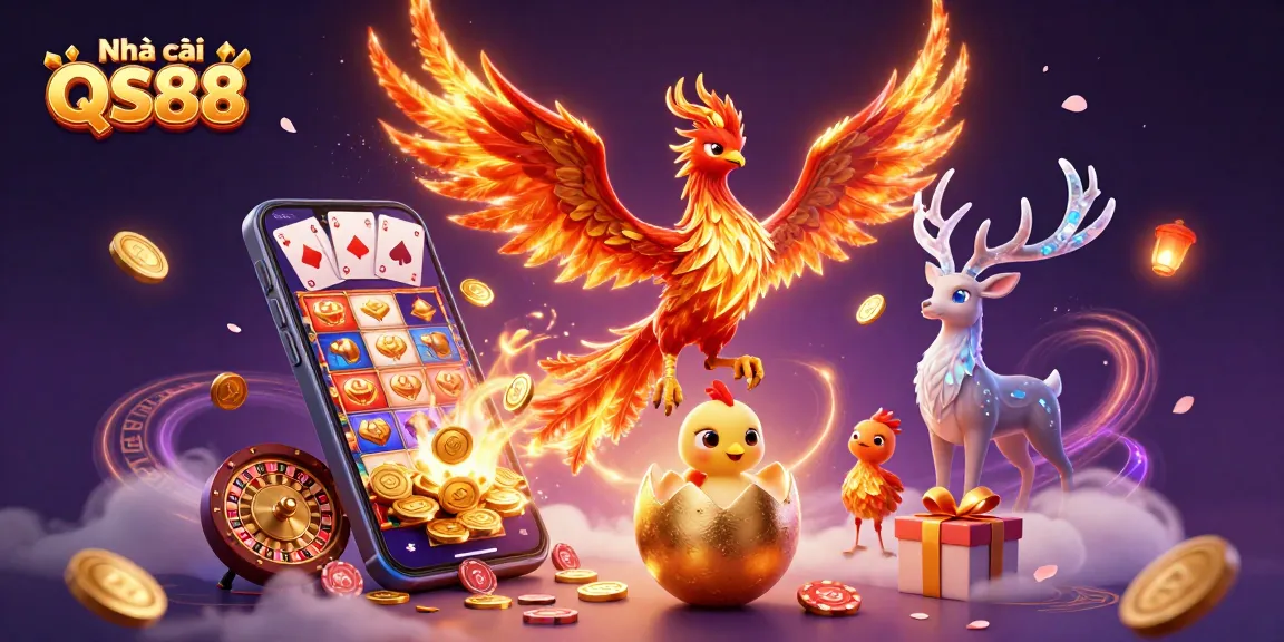 Engage with Nhà cái QS88 for thrilling gaming, featuring dynamic characters and vibrant casino elements.