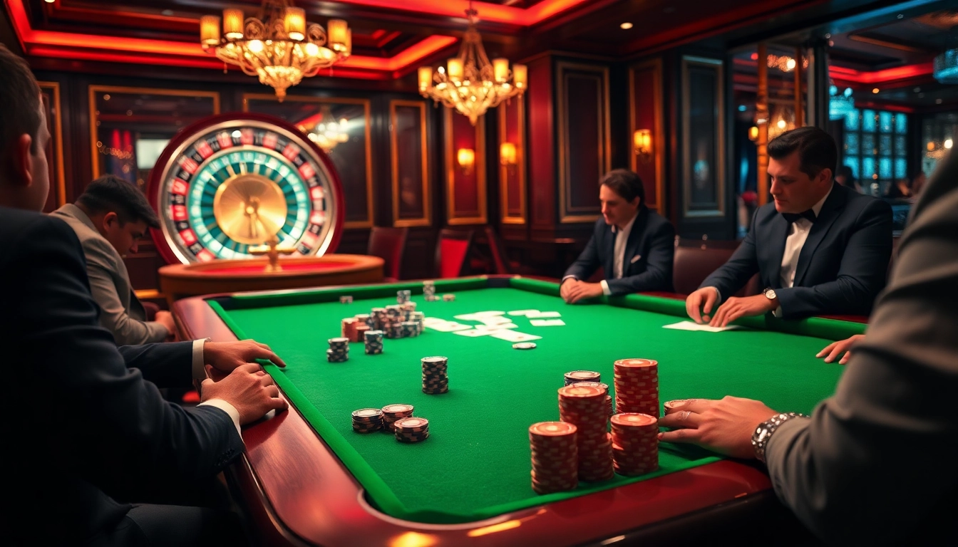 SODO66 players engaging at a luxurious casino poker table with chips and cards.