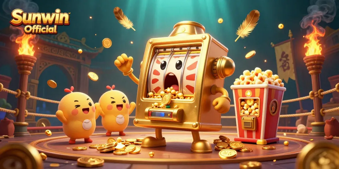 Celebrate big wins at Sunwin Official with this vibrant 3D slot machine jackpot scene.