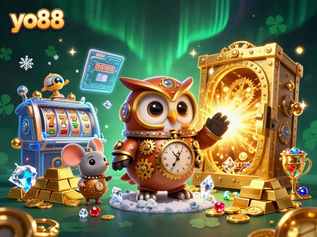 Experience winning moments with yo88 as a time-traveling owl explores a vibrant casino world.