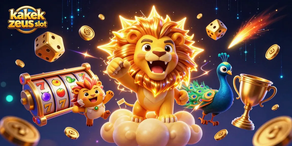 Experience thrilling wins with kakek zeus slot surrounded by rich casino elements in an engaging 3D illustration.