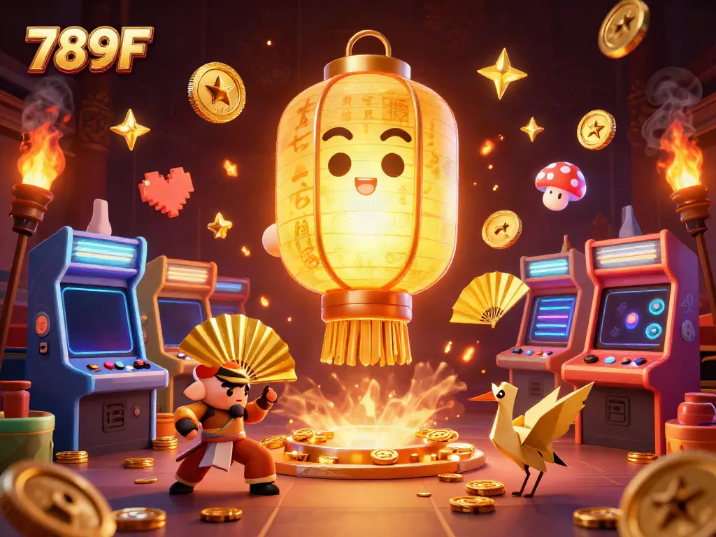 Experience the vibrant world of 789F with a dazzling casino scene featuring a golden lantern spirit and interactive gaming elements.