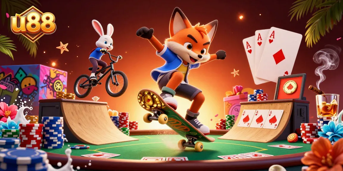 Experience thrilling gameplay with u88's vibrant casino scene featuring colorful poker elements.