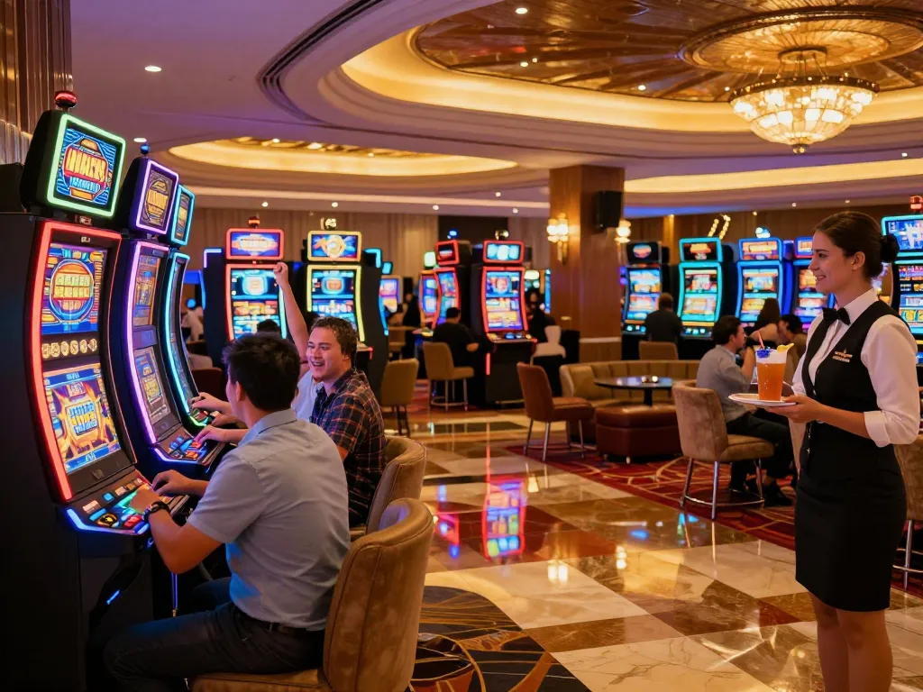 S88 slot machines in vibrant casino lobby, players engaged in excitement and wins.