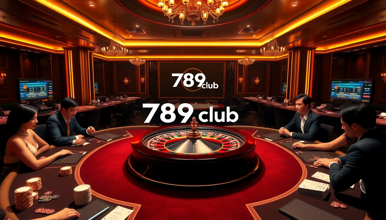 Gamblers enjoying a professional casino experience at 789club with poker tables and roulette.